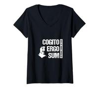 Femme Cogito Ergo Sum Descartes Philosophie Cadeau Shirt Citation Français T-Shirt avec Col en V