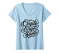 Femme Cogito Ergo Sum Latin Philosophe Thinker Citation T-Shirt avec Col en V
