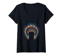 Femme Coiffe à Plumes pour la Culture amérindienne autochtone T-Shirt avec Col en V