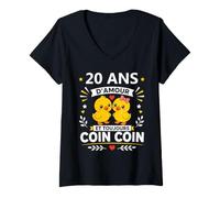 Femme Coin Humour 20 Ans Mariage Canard Anniversaire Amour 20 Ans T-Shirt avec Col en V