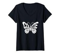 Femme Colette Butterfly - Word Art personnalisé avec nom mignon T-Shirt avec Col en V