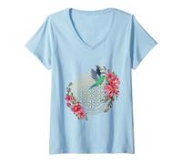 Femme Colibris Géométrie sacrée Fleur de vie Colibri T-Shirt avec Col en V