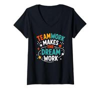 Femme Collaboration Motivation Teamwork Makes The Dream Work T-Shirt avec Col en V