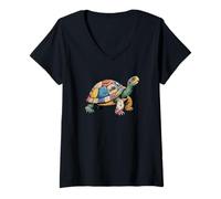 Femme Collage Art Tortue De Mer Tortues Tortue Terrestre T-Shirt avec Col en V