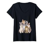 Femme Collage de Chats Bengale Persan T-Shirt avec Col en V