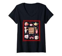 Femme Collage de Cuisine Valentine Goose Bakery Cute Love T-Shirt avec Col en V
