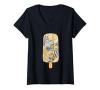 Femme Collage de Dessert d'été Popsicle Art méditerranéen T-Shirt avec Col en V