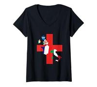 Femme Collage de Drapeaux européens Angleterre Rugby T-Shirt avec Col en V