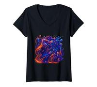 Femme Collage de Mouvement énergétique Cosmic Sports T-Shirt avec Col en V