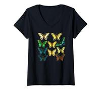 Femme Collage de papillon en forme d'aile nature T-Shirt avec Col en V
