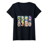 Femme Collage de scènes d'aquarelle de Voyage Mississippi T-Shirt avec Col en V
