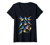 Femme Collage d'Oiseaux Hirondelles - Aérien Oiseau Chanteur Nature Art Design T-Shirt avec Col en V