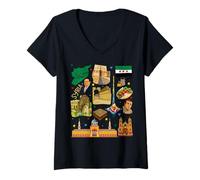 Femme Collage du Patrimoine syrien - Culture Vintage du Moyen-Orient T-Shirt avec Col en V