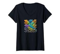 Femme Collage Espèces d'Iguane - Exotique Reptile Nature Art Design T-Shirt avec Col en V