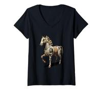 Femme Collage Journal Art Cheval Équitation Chevaux T-Shirt avec Col en V