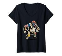Femme Collage Journal Art Gorille Dos Argenté Gorilles T-Shirt avec Col en V