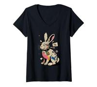 Femme Collage Journal Art Lapin Lapereau Lapereaux Lapins T-Shirt avec Col en V