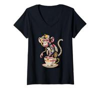 Femme Collage Journal Art Singe Singes T-Shirt avec Col en V