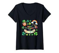 Femme Collage Joyeux de la Saint-Patrick T-Shirt avec Col en V