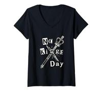 Femme Collage No Kings Day Y2K Gen-Z T-Shirt avec Col en V