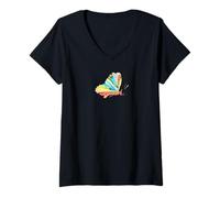 Femme Collage Papillon Unique pour Amoureux des Insectes T-Shirt avec Col en V