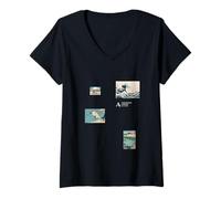 Femme Collage Vintage Japonais PAPL843 T-Shirt avec Col en V
