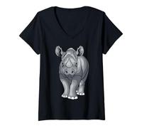 Femme Collection d'animaux - Rhino T-Shirt avec Col en V