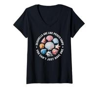 Femme Collection de coquillages et de moules, tenue d'été pour amoureux des vacances T-Shirt avec Col en V