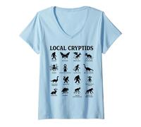 Femme Collection de Silhouettes de créatures légendaires des Cryptids locaux T-Shirt avec Col en V