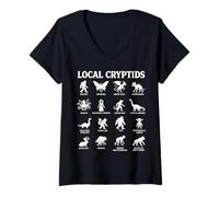 Femme Collection de Silhouettes de créatures légendaires des Cryptids locaux T-Shirt avec Col en V
