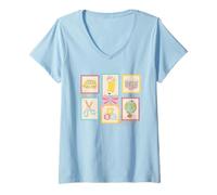 Femme Collection de Timbres rétro pour la rentrée Scolaire T-Shirt avec Col en V