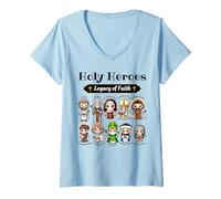 Femme Collection Holy Heroes Legacy of Faith Catholic Saints pour enfants T-Shirt avec Col en V