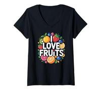 Femme Collection vibrante I Love Fruits T-Shirt avec Col en V