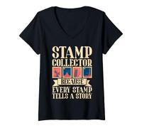Femme Collectionneur de Timbres Parce Que Chaque Timbre raconte Une Histoire T-Shirt avec Col en V