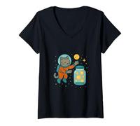 Femme Collectionneur d'étoiles célestes Astral Cat T-Shirt avec Col en V