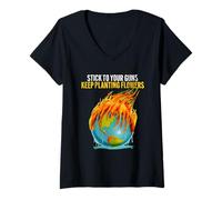 Femme Collez à vos pistolets pour planter des fleurs T-Shirt avec Col en V