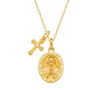 Femme Collier Croix Argent 925, Plaqué Or Pendentif Croix en avec Jésus-Christ en Prière, Collier avec Pendentif Médaille Miraculeuse Jésus, Bijoux Religieux Catholique Chrétien, Cadeau Communion