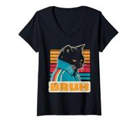Femme Collier pour Chat Bruh avec Inscription Amusante - Argot rétro - pour Hommes, Femmes, Enfants T-Shirt avec Col en V