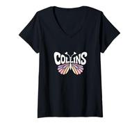 Femme Collins Butterfly - Word Art personnalisé avec nom Mignon T-Shirt avec Col en V