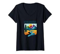 Femme Colorado Mountain Adventure Paysage Art T-Shirt avec Col en V, Noir, XL