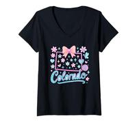 Femme Colorado Preppy Coquette Esthétique Nœud et Fleurs T-Shirt avec Col en V