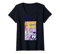 Femme Colorado Springs Chat Rétro Anime Paysage Urbain Colorado T-Shirt avec Col en V