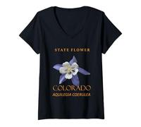 Femme Colorado Territoire Fleur Aquilegia coerulea T-Shirt avec Col en V