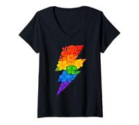 Femme Coloré Floral Thunder Colorful Géométrique Bas Poly T-Shirt avec Col en V