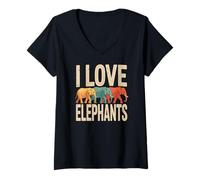 Femme Coloré I Love Elephants Animal Lovers T-Shirt avec Col en V