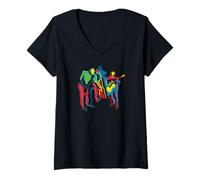 Femme Coloré Moderne Jazz Trio Abstrait T-Shirt avec Col en V