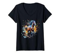 Femme Coloré Splash Art Tennessee Marche Cheval Amoureux T-Shirt avec Col en V