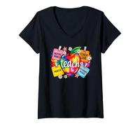 Femme Coloré Teach Inspire Mentor Difference Maker Love Teacher T-Shirt avec Col en V