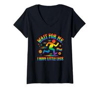 Femme Coloré Wait for Me I Have Little Legs Running Humour T-Shirt avec Col en V