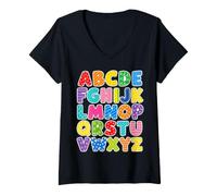 Femme Colorful Alphabet ABC Teacher Classroom Letters T-Shirt avec Col en V